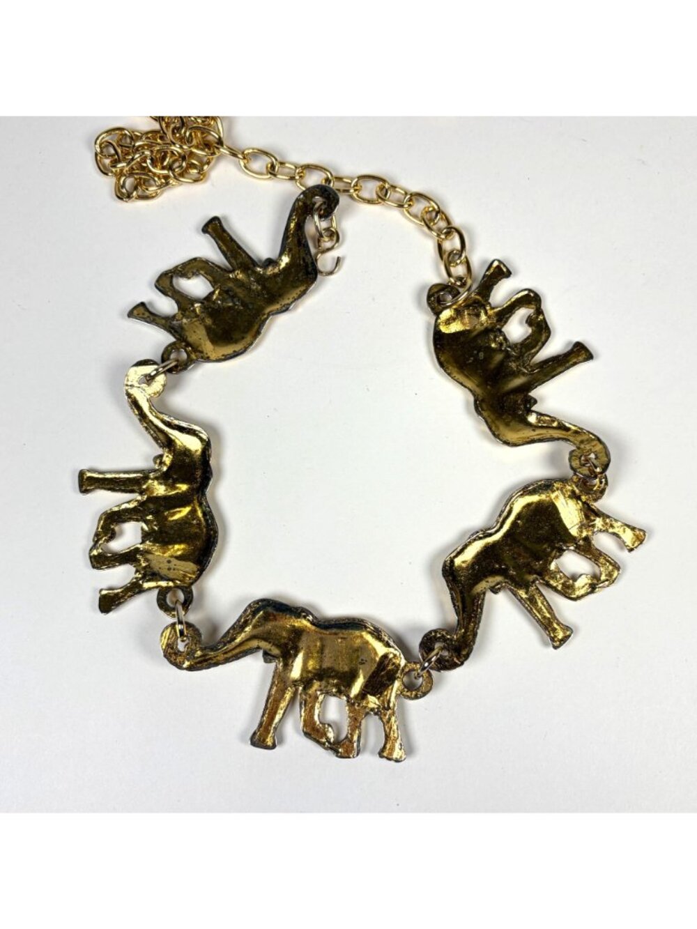Vintage Gold Tone Metal Elephant Shape Charms Chain Link Waist Belt Adjustable - Picture 7 of 7